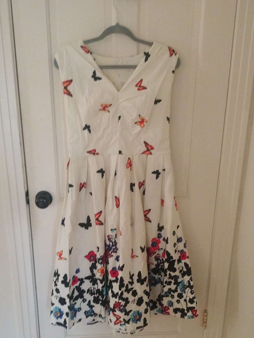 Women’s White Butterfly Print Fit-and-Flare Dress